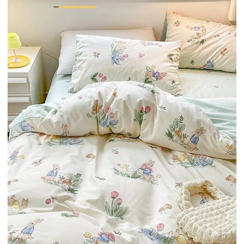 Twin Duvet Cover Set 2pcs Cotton 1 Comforter Cover 1 Pillowcase  Cartoon Bunny